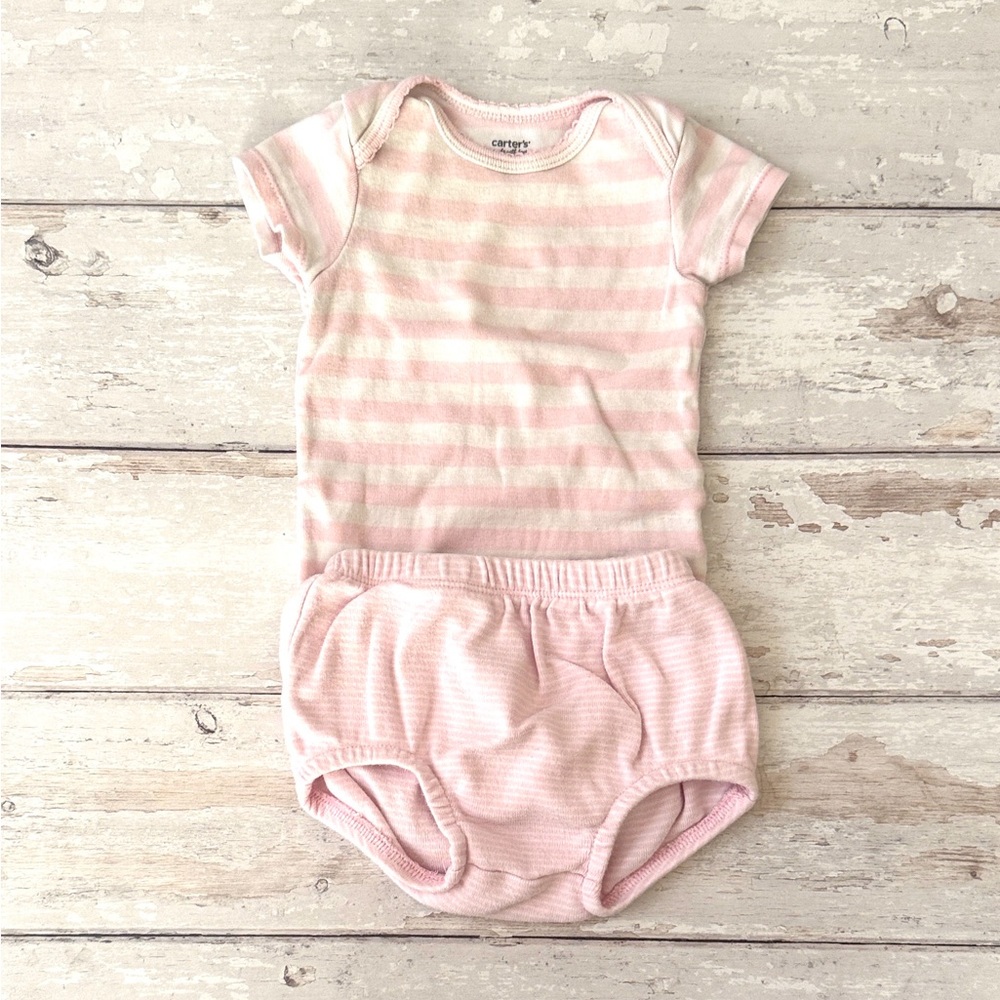 Carters 6m Baby Girl Summer Outfit Pink Stripes Short Sleeve Bodysuit Shorts